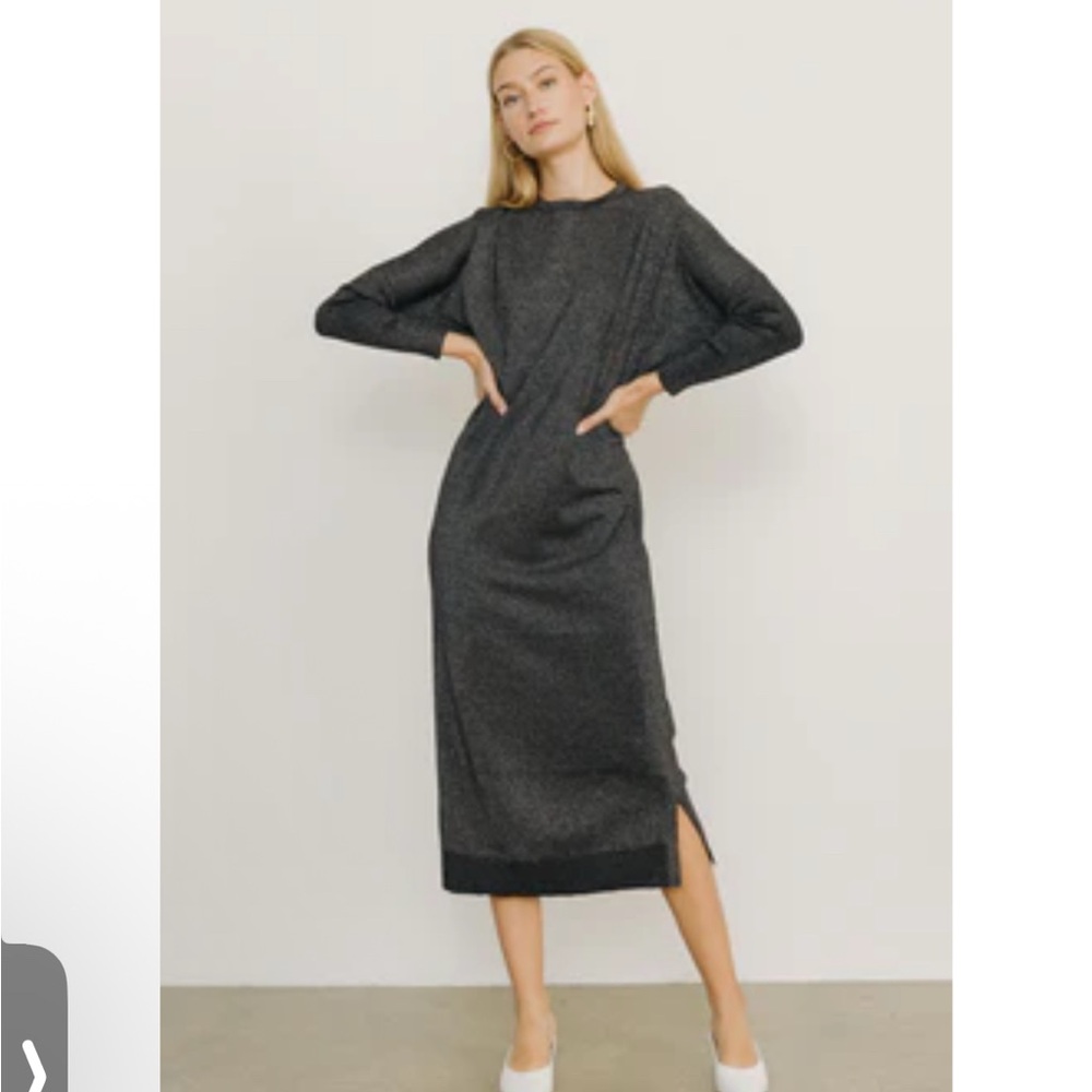 Grey Shimmer Dress with Bishop Sleeves